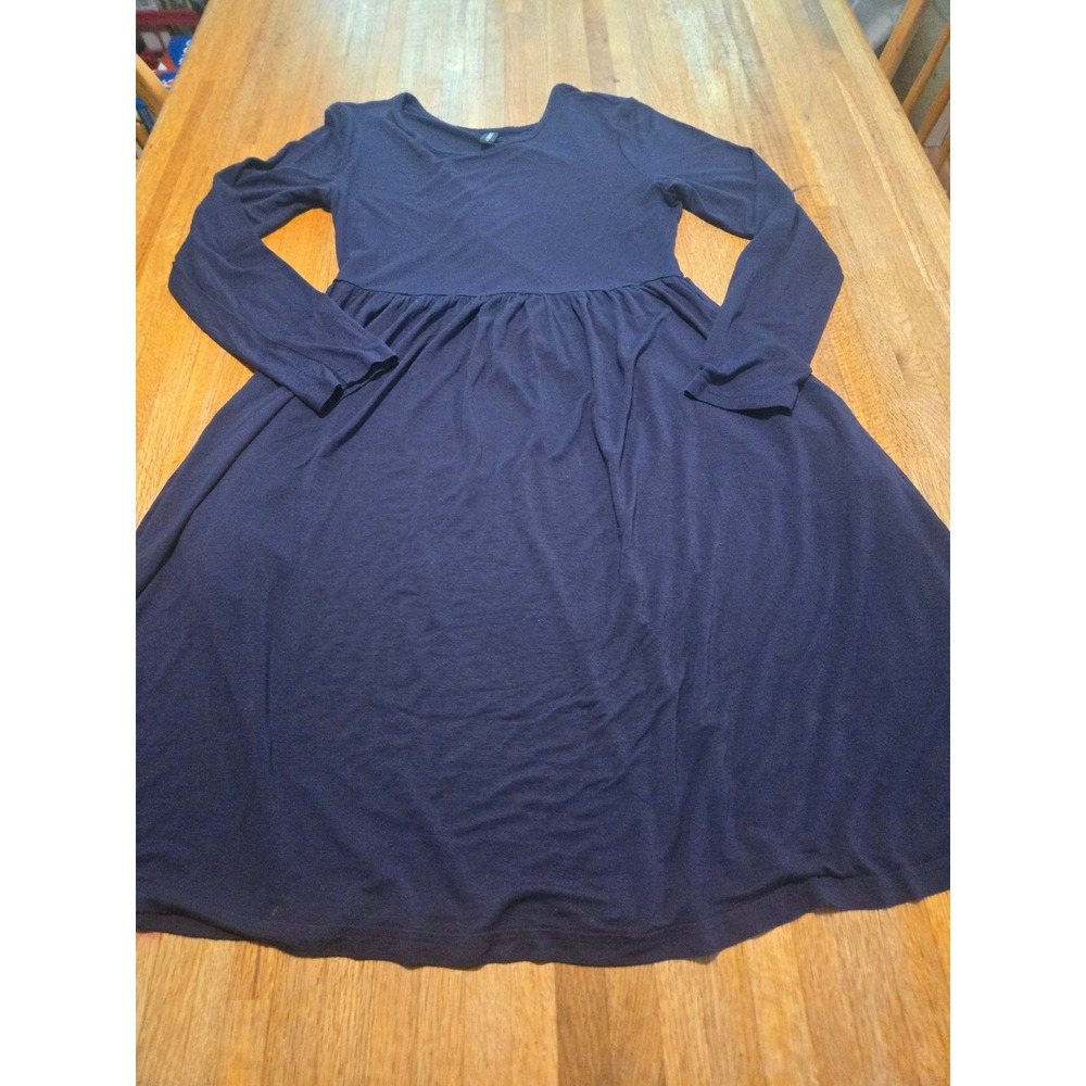 DB Moon Women Medium Navy Blue Long Sleeve Empire Waist Pocket Midi Dress